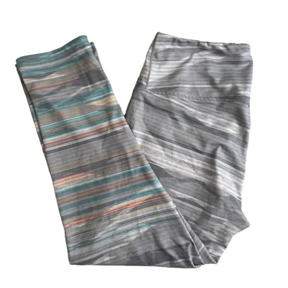 Prana Womens Low Rise Multicolor Striped Pillar Printed Capri Leggings Small